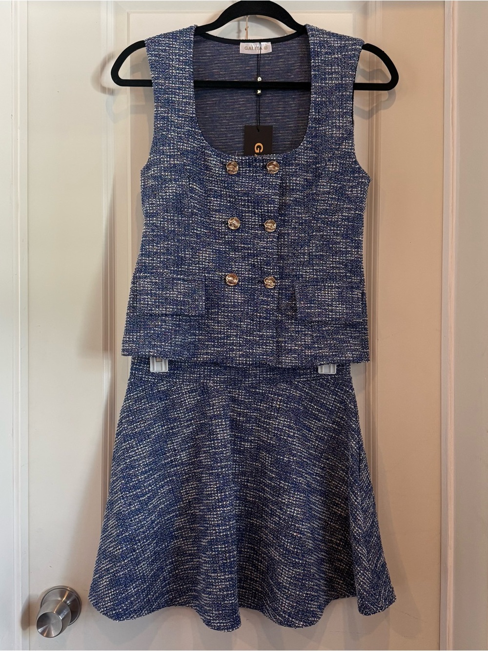 GALITA Blue Tweed Two-Piece Skirt Set (medium)
